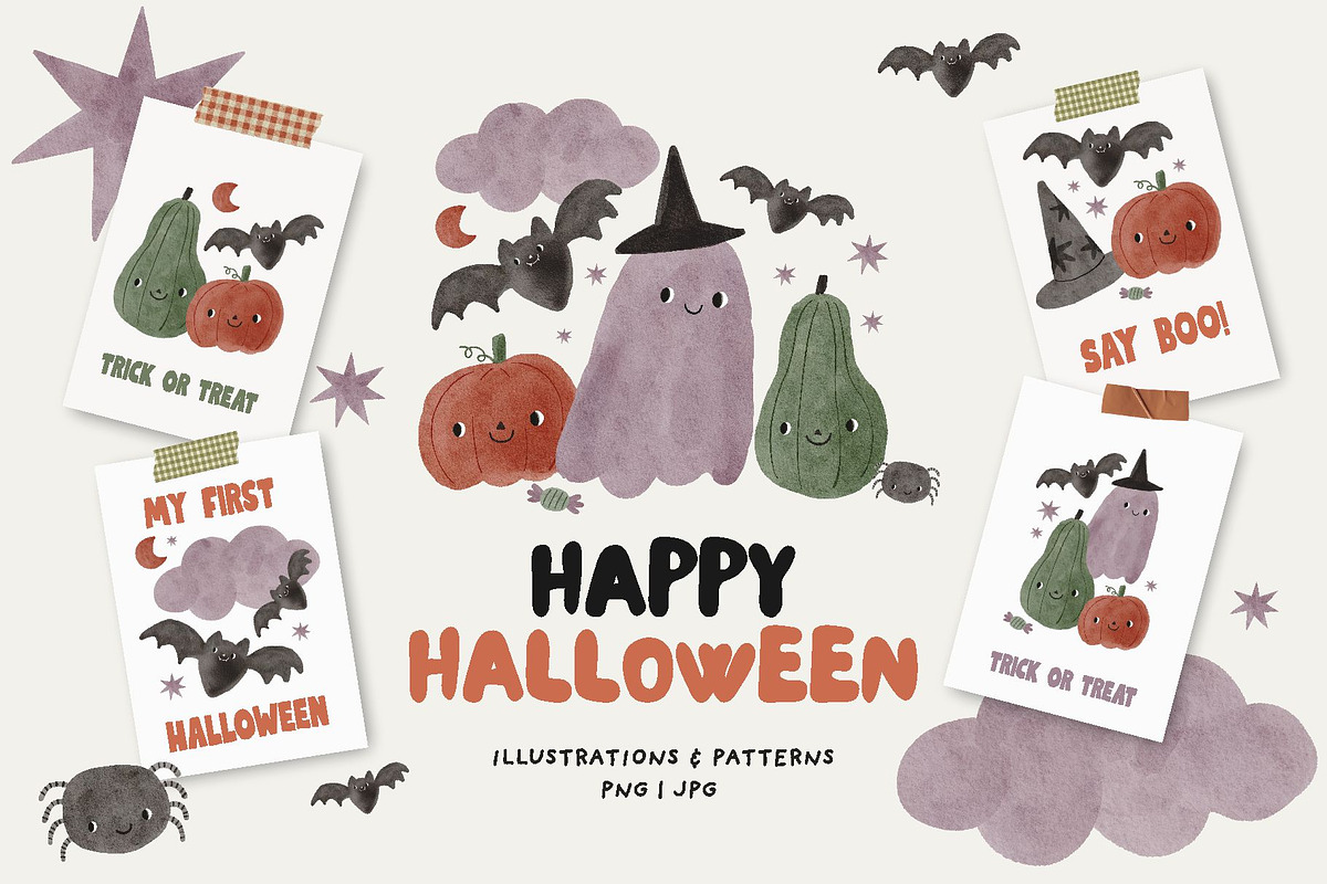 Happy Halloween Watercolor Clipart, a Decorative Illustration by Cute And Wild (Photo 1 of 6)