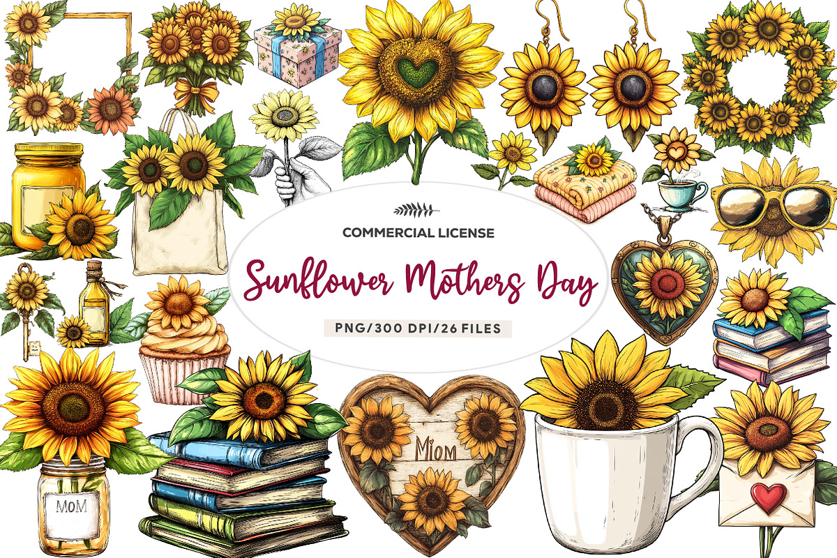 Sunflower Mothers Day Clipart Bundle, an Illustration by CreationArt (Photo 1 of 5)
