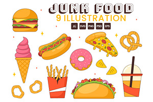 9 Delicious Junk Food Illustration, a Food Illustration by denayunebgt