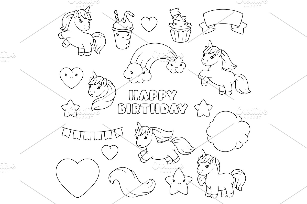 Unicorns and party items., an Animal Illustration by incomible