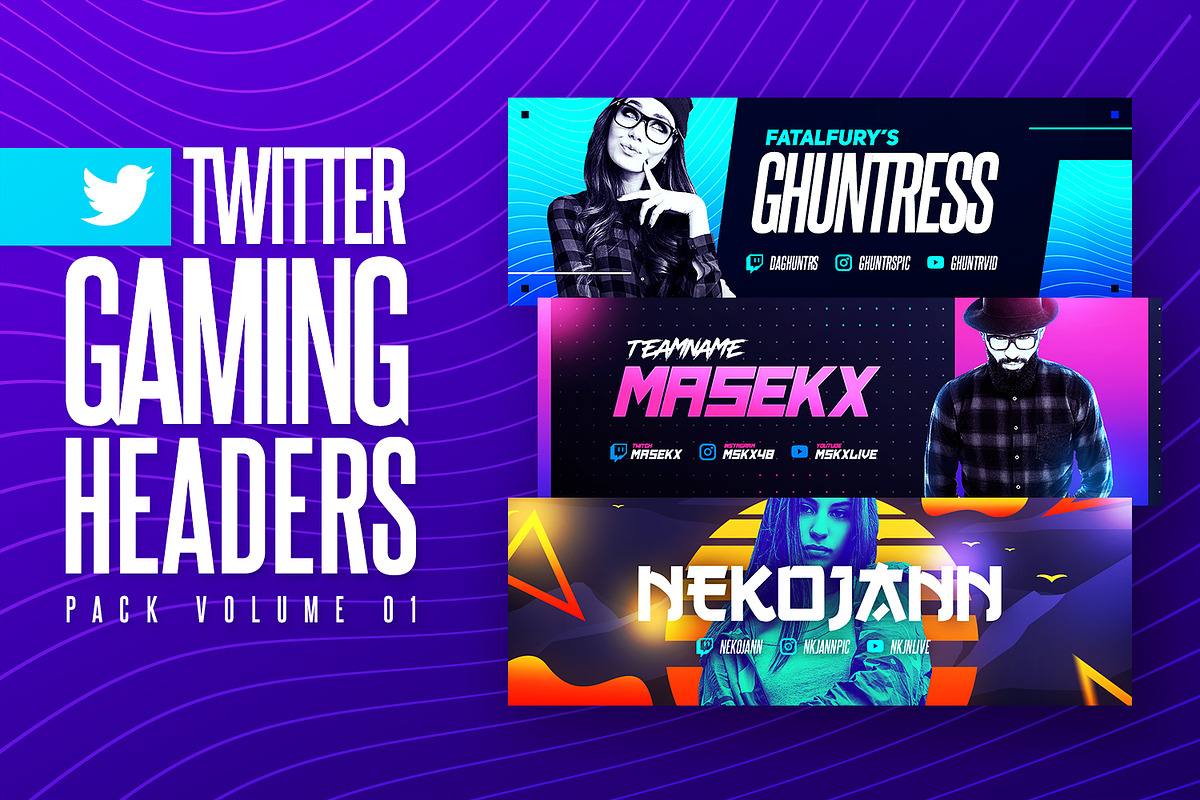 Gaming Twitter Headers Pack 01, a Social Media Template by Odin_Design