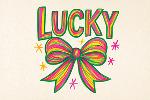 Festive Green And Gold Lucky Text, an Illustration by DreamPrint404