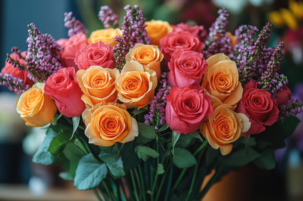 Beautiful bouquet of colorful roses, a Photo by Tanuart