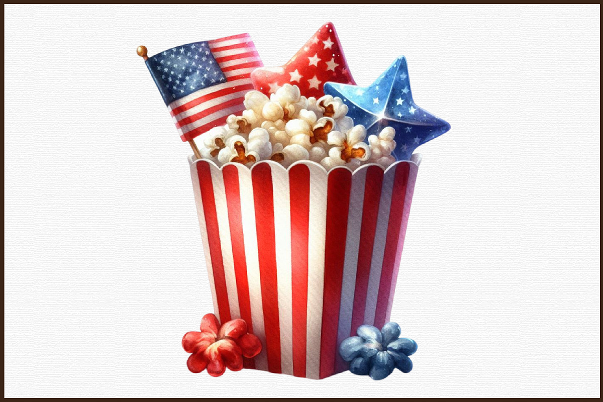 Watercolor 4th of July Popcorn Clipa, an Illustration by Sublimation Artist (Photo 3 of 6)