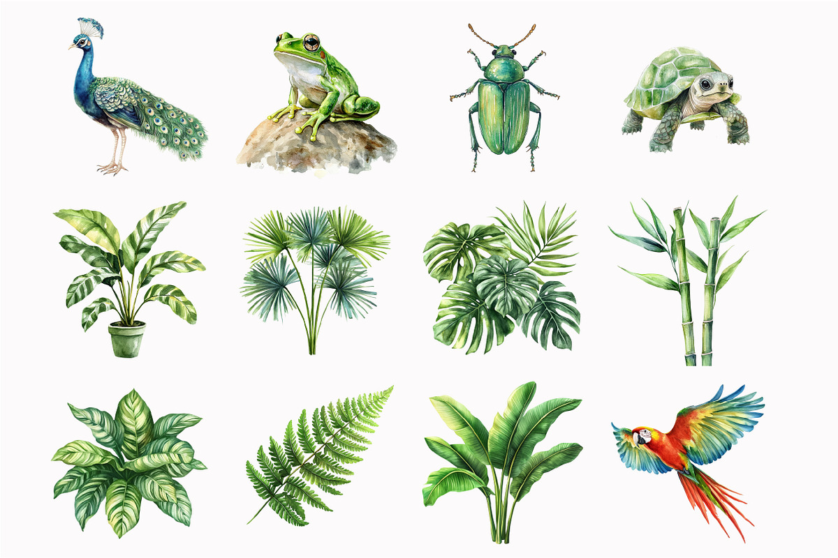Watercolor Little Jungle Friends Cli, a Seasonal Illustration by Design Market (Photo 4 of 5)