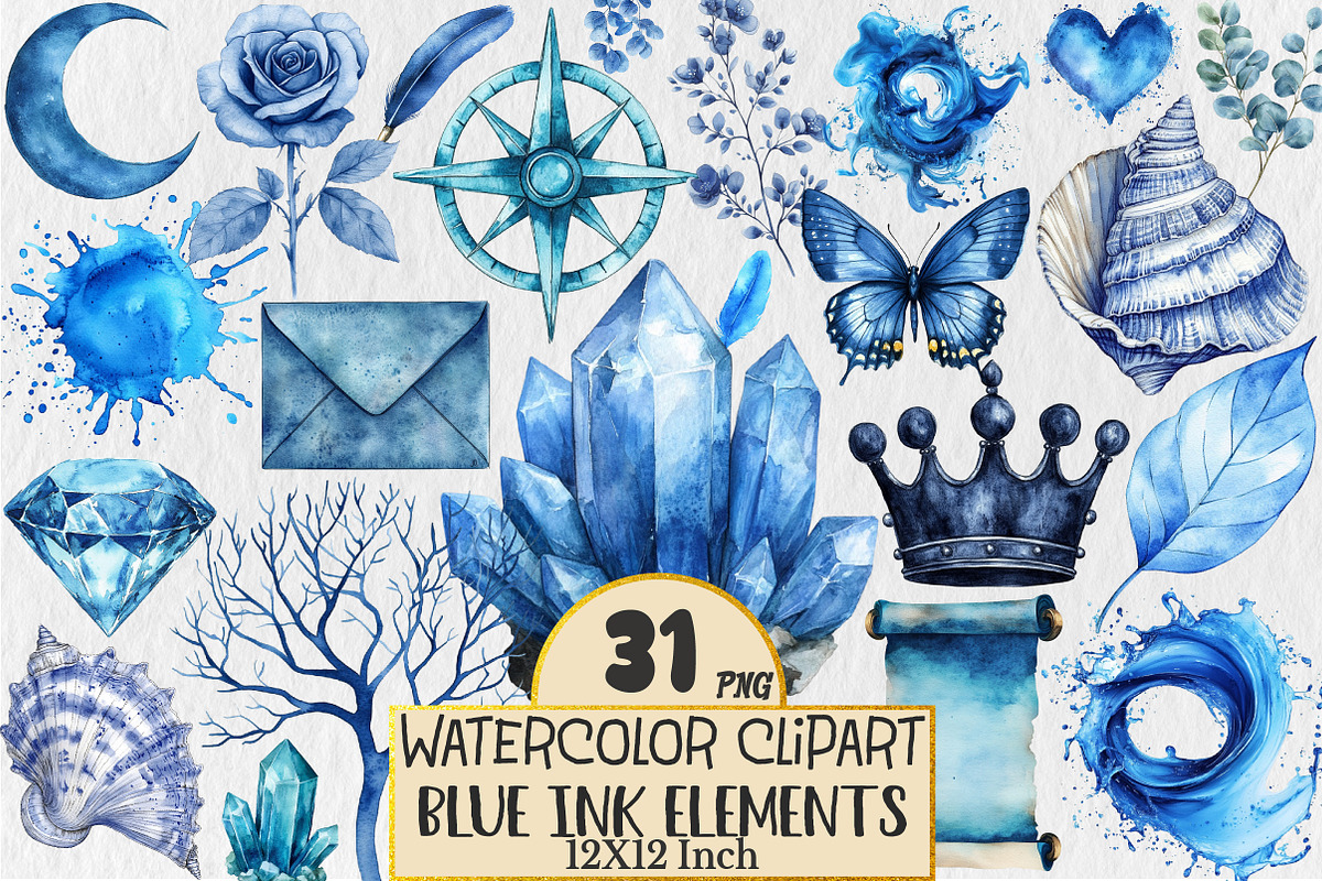 Blue Ink Elements Clipart, an Illustration by Rose Art (Photo 1 of 5)