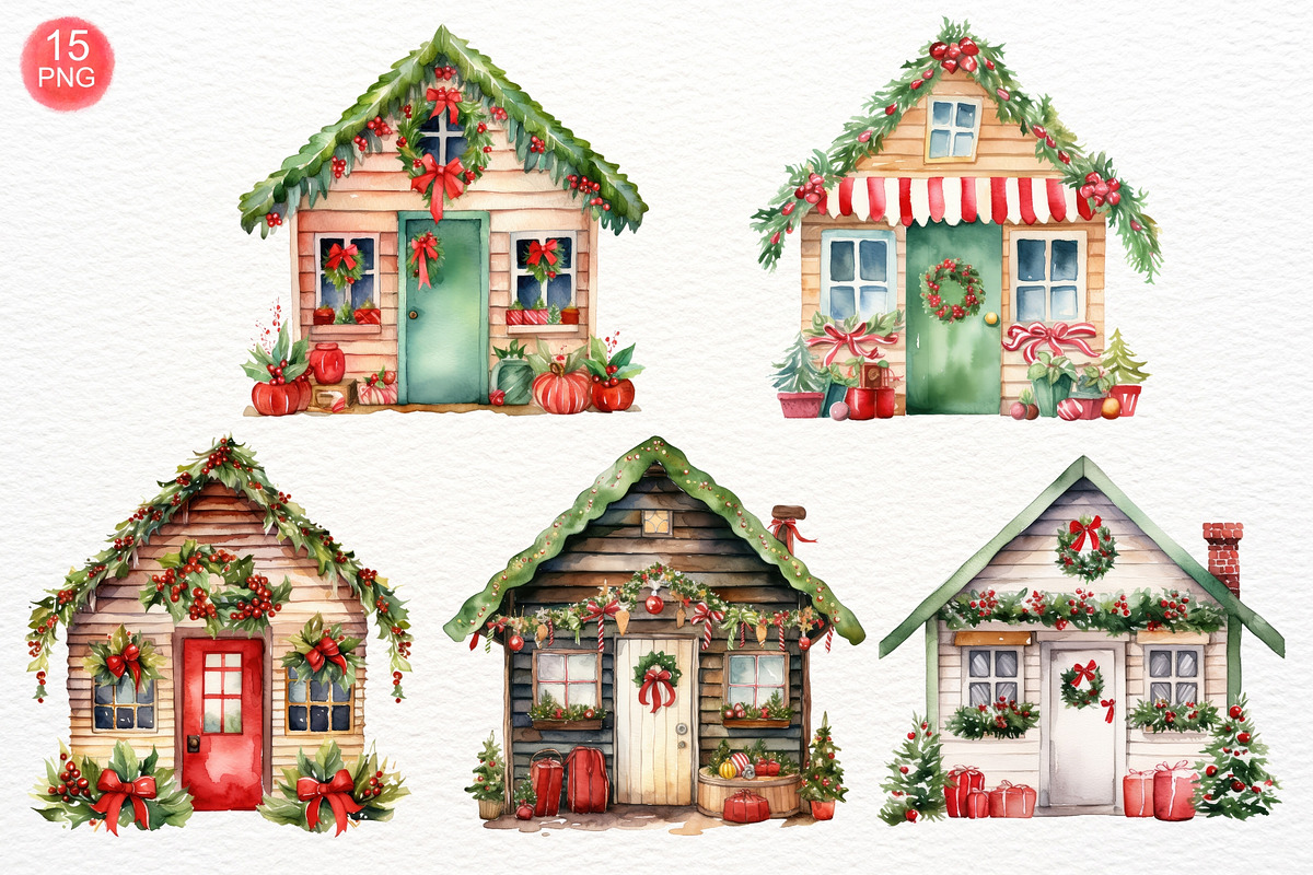 Christmas House Watercolor Clipart, a Seasonal Illustration by Maysa Art (Photo 4 of 5)