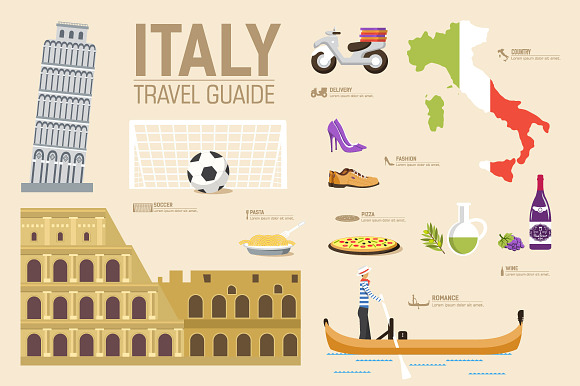 Italy Country Flat Vector Icons Set