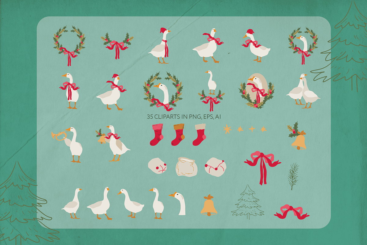 Christmas Geese - vintage set, a Pattern Graphic by DigARTbyHavroshka (Photo 7 of 9)