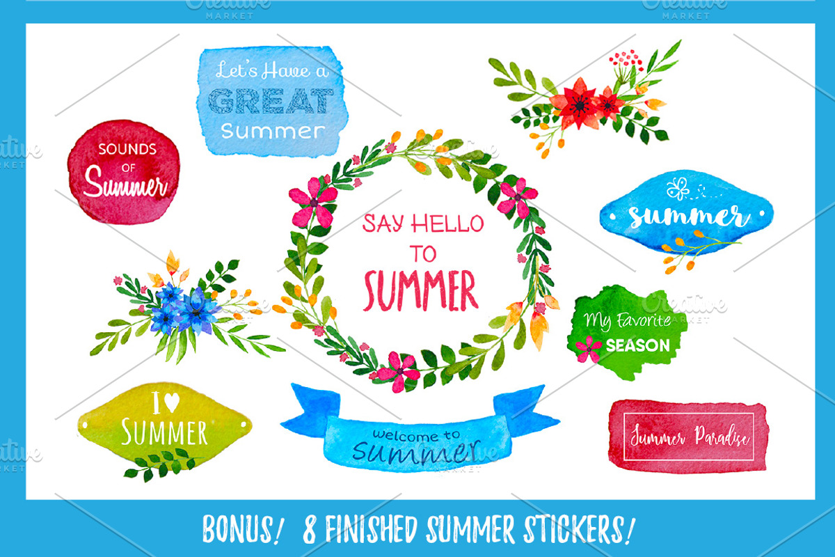 Summer Watercolor set, a Seasonal Illustration by Designifty (Photo 3 of 4)