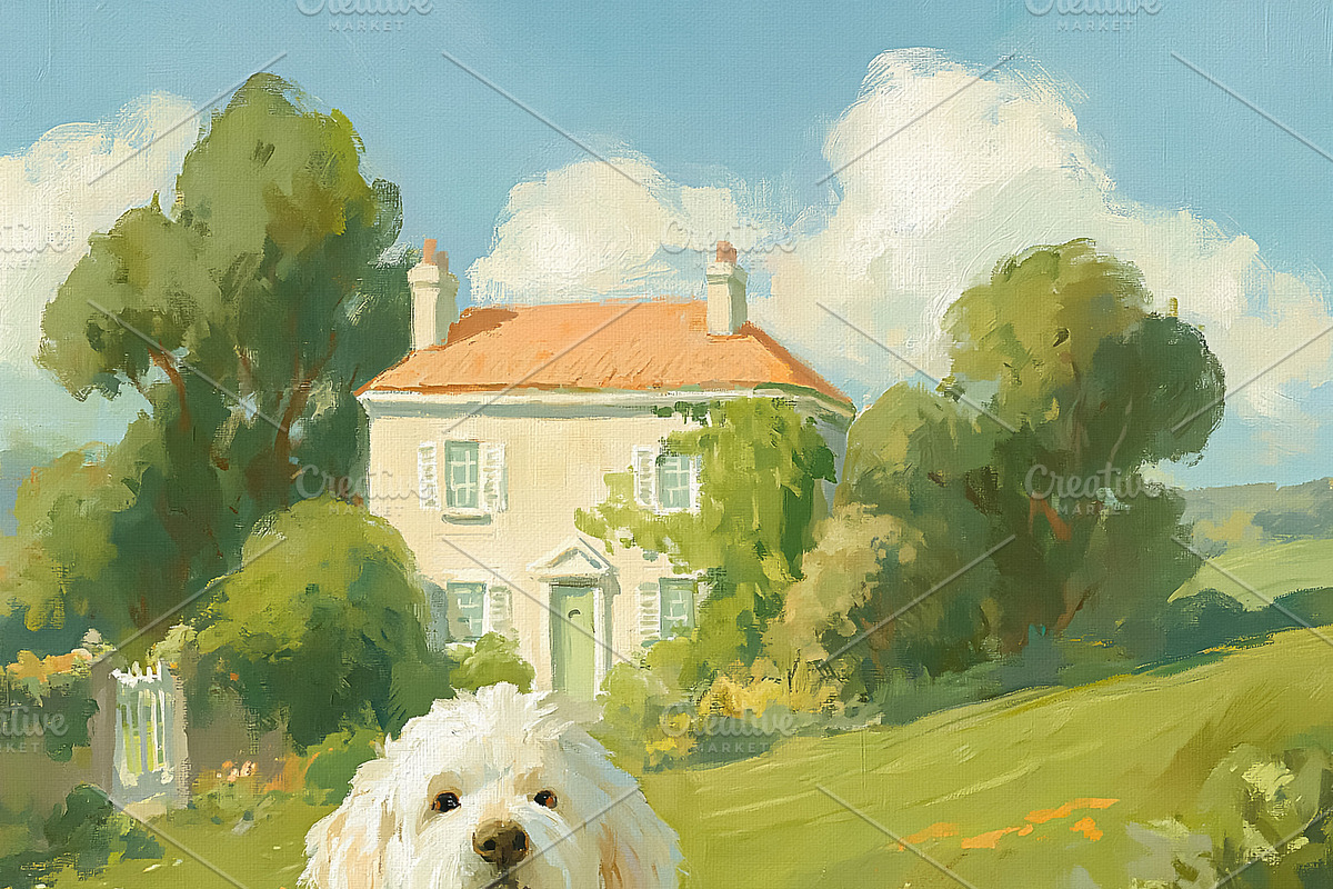 Two fluffy retrievers a golden retriever and a goldendoodle sitt, an Illustration by Studio ANNA