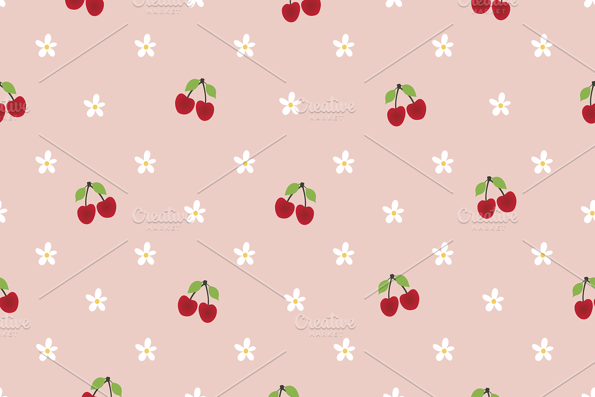 Cherries & Daisies Set of 7 Seamless, a Pattern Graphic by Amy Lynn Grover (Photo 1 of 10)