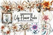 Watercolor Lily Flower Boho Clipart, an Illustration by DreamArtGraphic (Thumbnail 1 of 5)
