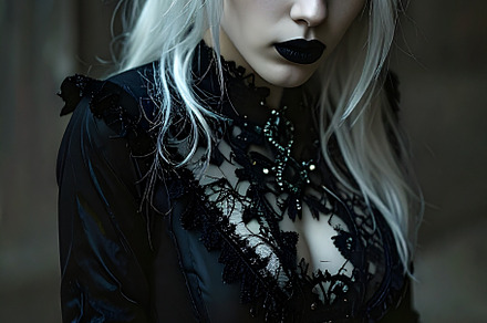 beautiful young goth woman black dress, AI generated