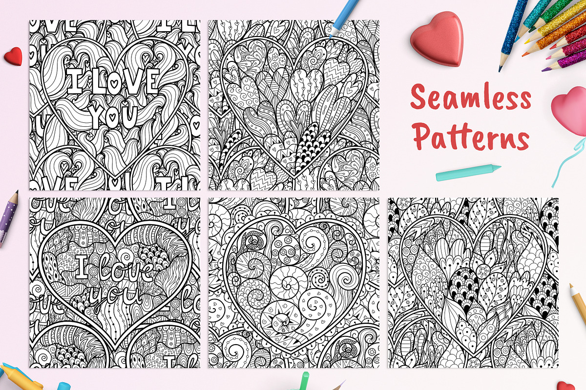 Heart Mandalas Coloring Pages, a Decorative Illustration by Gulnara Sabirova (Photo 6 of 18)