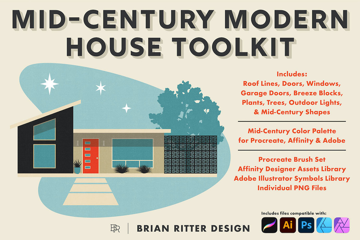Mid-Century Modern House Toolkit, a Brush Add-On by Brian Ritter Design (Photo 1 of 8)