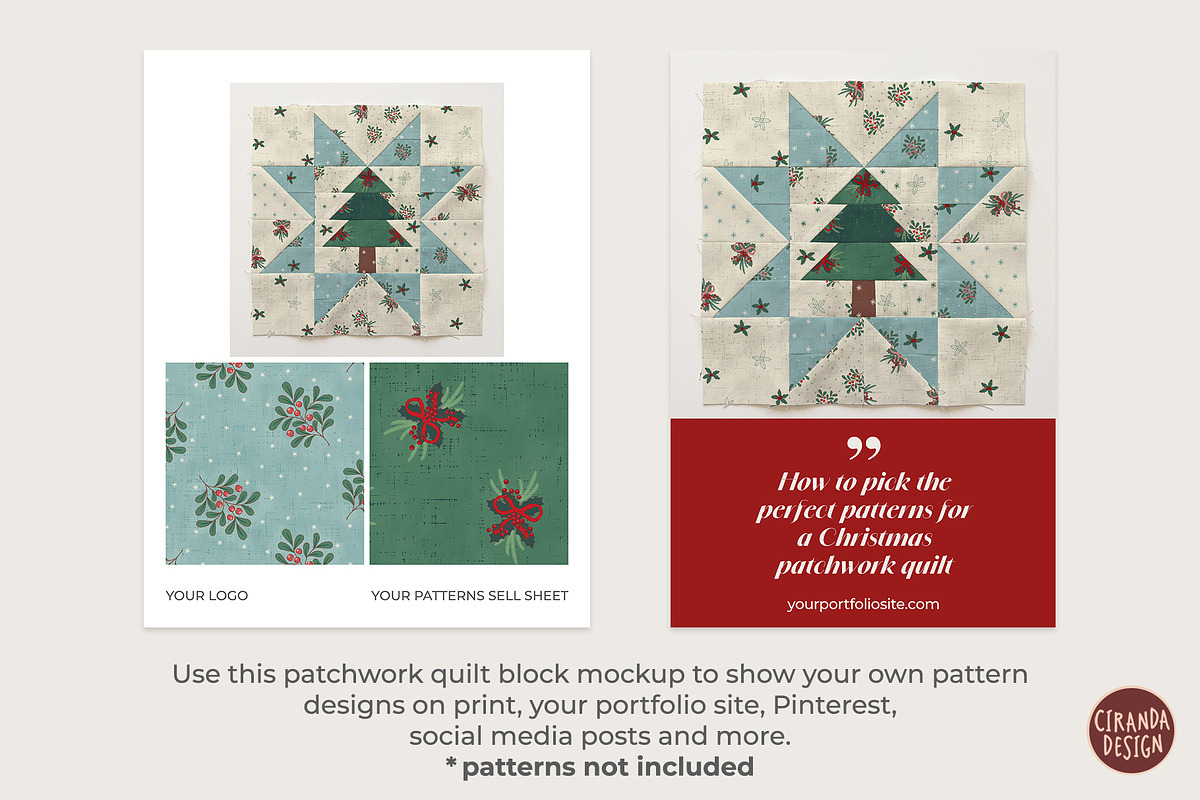 Christmas Tree Quilt Block Mockup, a Household Mockup by Ciranda Design (Photo 10 of 10)