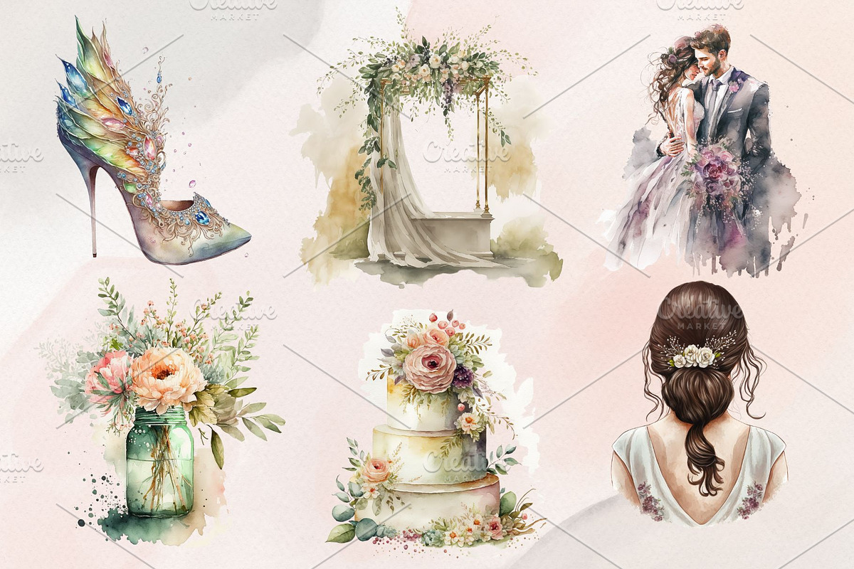 37Watercolor Wedding Clipart PNG Set, an Illustration by Jalina Clipart Studio (Photo 3 of 7)