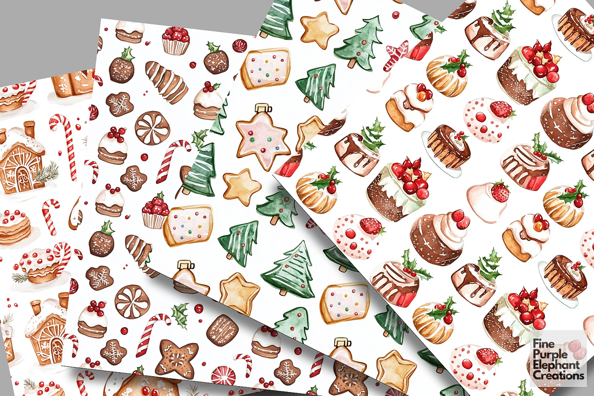 Watercolor Christmas Sweets Desserts, a Pattern Graphic by Fine Purple Elephant (Photo 3 of 5)