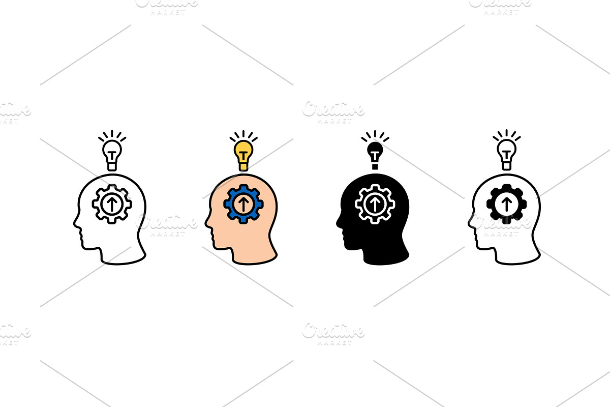 Four human heads with gears and, an Object Illustration by skripnikbb