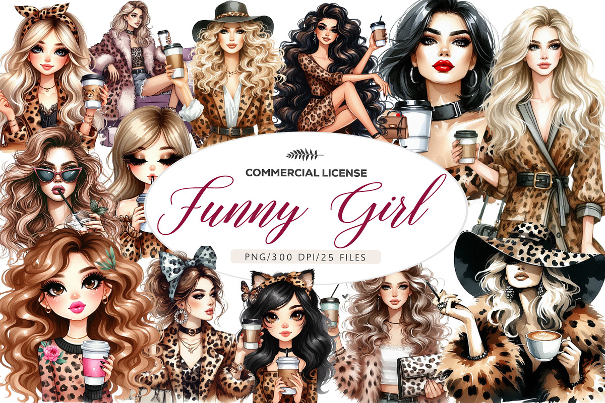Watercolor Funny Girl Coffee Cup, an Illustration by CreationArt (Photo 1 of 5)