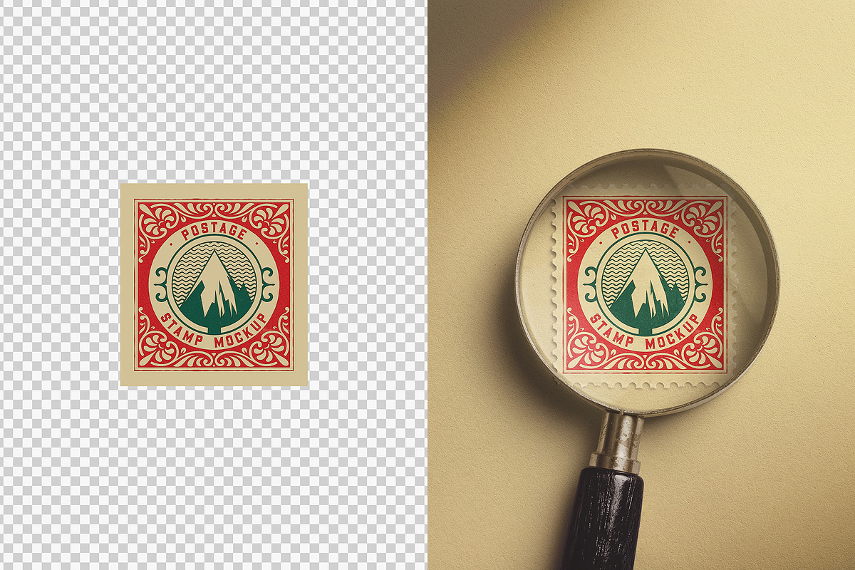 Postage Stamp Under Magnifying Glass, an Advertising Mockup by Custom Scene (Photo 11 of 11)