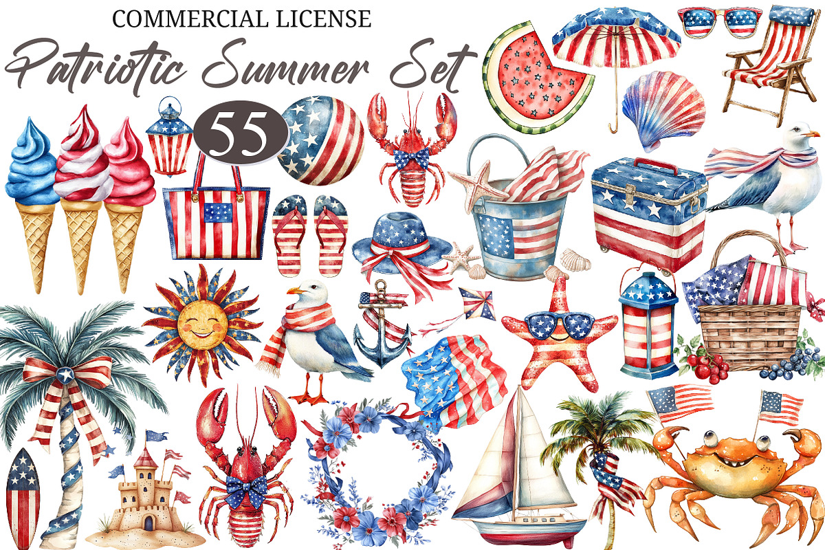 Patriotic Summer Clipart Set PNG, a Decorative Illustration by designcity5 (Photo 1 of 4)