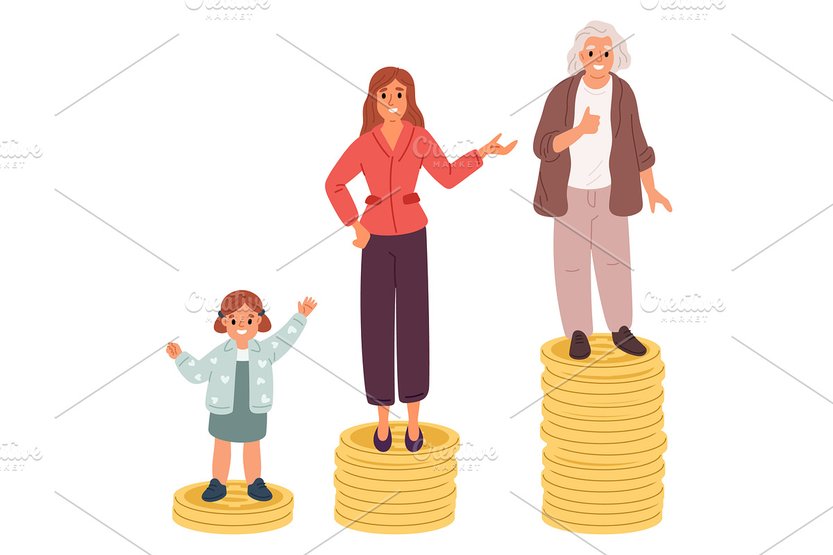 Little girl, woman and pensioner, a Finance Illustration by Vectorbuum