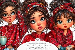 Quirky Girl New Year 2026 Clipart, an Illustration by SinaCreation
