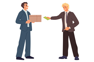 Two businessmen exchange goods and, a Finance Illustration by Vectorbuum