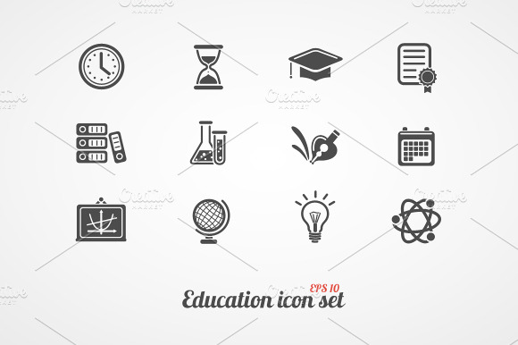 Education Icons Set. Black On White