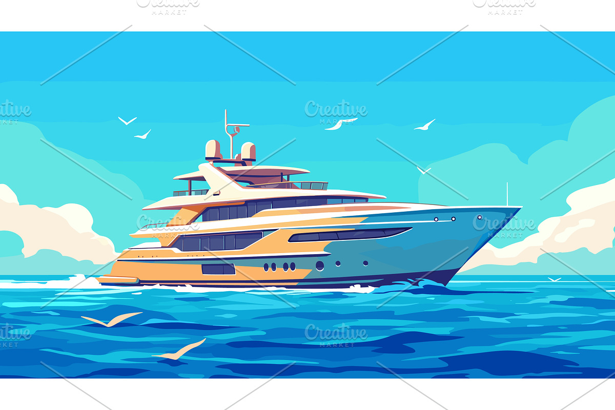 Luxury yacht open sea. Modern boat, a Transportation Illustration by Stock-Smart-Start