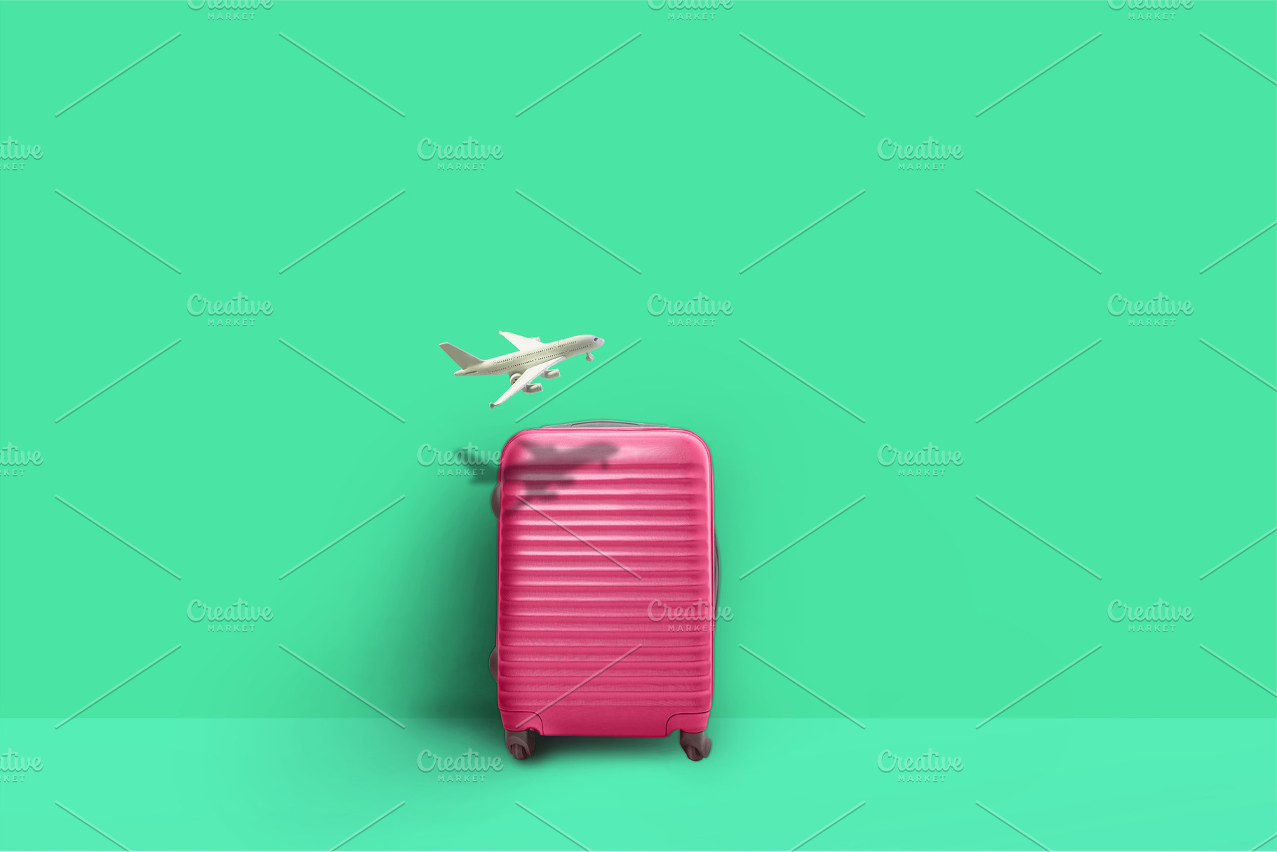 Pink suitcase and airplane model mi containing travel, suitcase, and, a Holiday Photo by SZ IMAGE