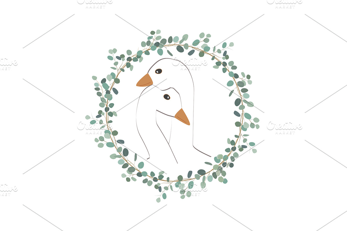 Goose couple in floral eucalyptus, an Animal Illustration by Toltemara