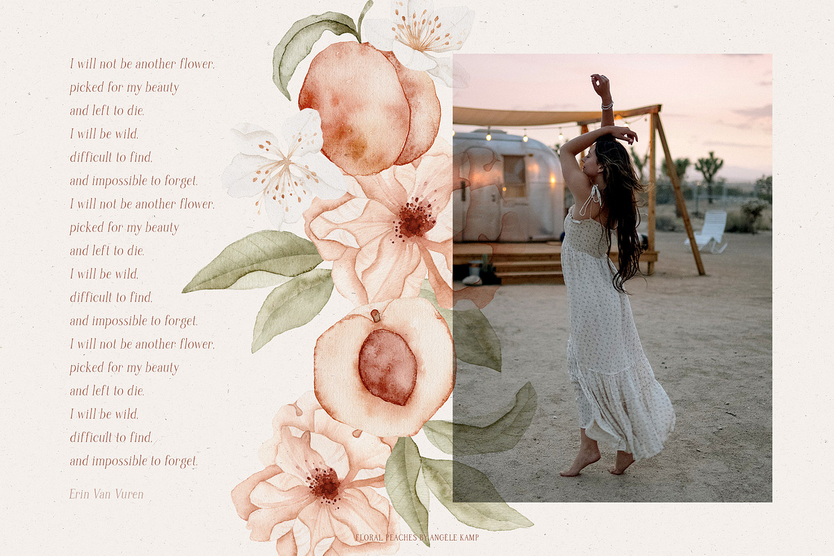 Floral Peaches watercolor flowers, an Illustration by Angele Kamp (Photo 2 of 10)