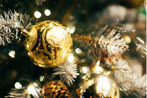 Golden christmas ornament decorating, a Holiday Photo by Anna Efetova
