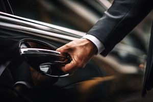 Man opens car door in city streets, a Photo by Beautiful things