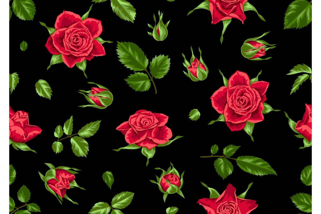 Seamless pattern with red roses. Beautiful realistic flowers, buds and ...