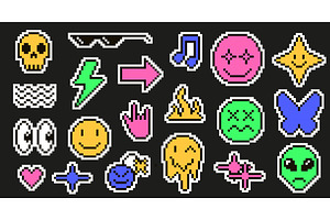 Pixel art emoji stickers. Retro, an Illustration by winwin.art