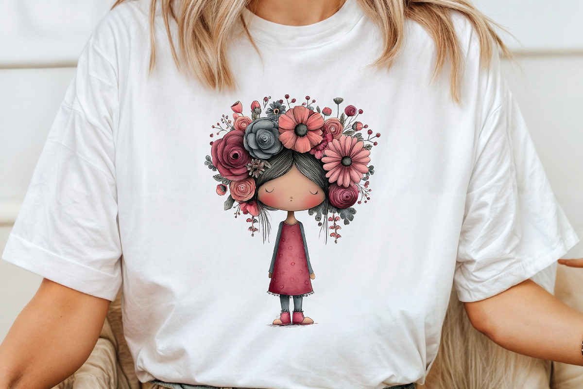 Whimsical Flowers and Girls Big Clip, an Illustration by CraftArtStudio (Photo 4 of 6)