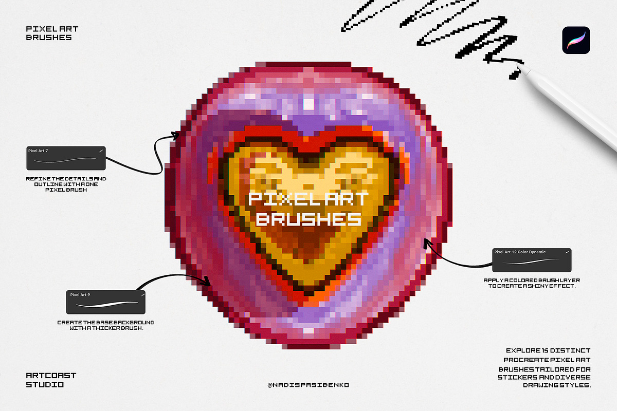Pixel Art Procreate Brushes, a Brush Add-On by Spasibenko Art (Photo 4 of 7)