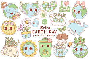 Retro Earth Day PNG Clipart, an Object Illustration by LemonDesign