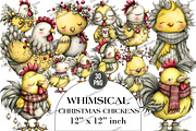 Whimsical Christmas Chickens Clipart, an Illustration by DreamArtGraphic (Thumbnail 1 of 4)