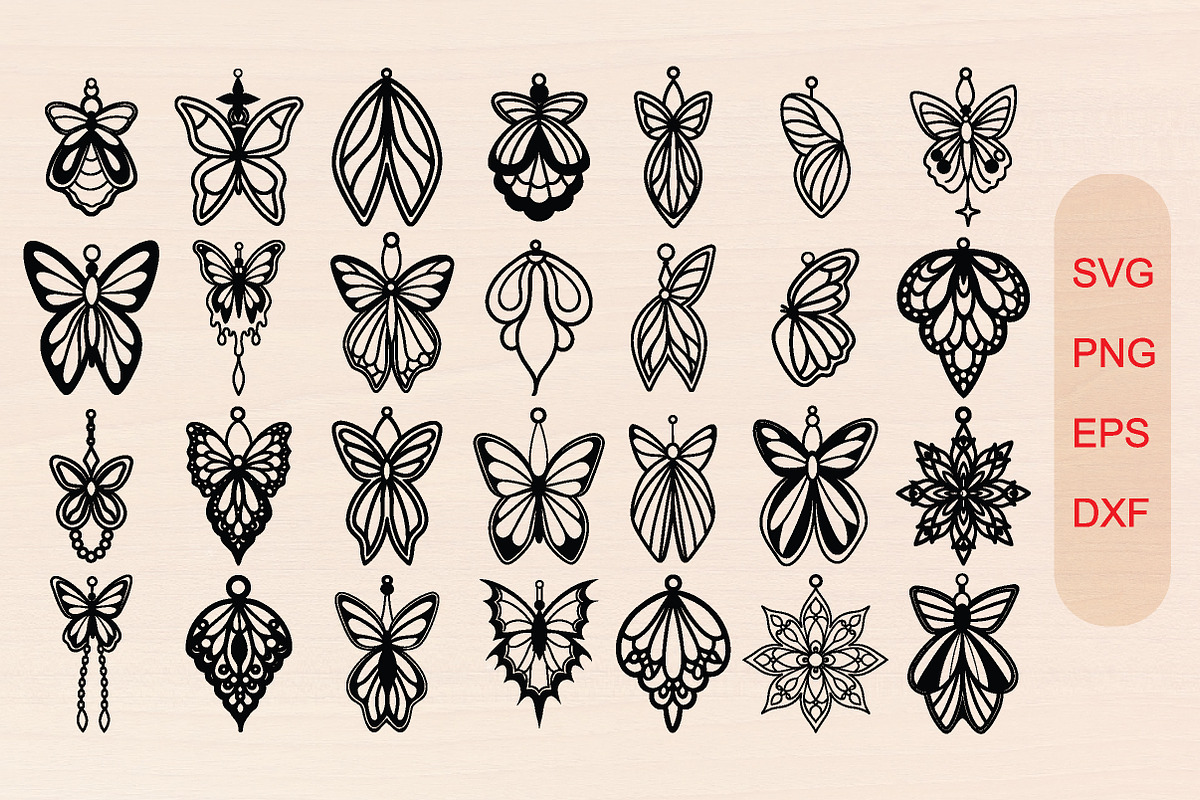Butterfly Earrings Laser Cut Bundle, an Object Graphic by jannatulpakhi (Photo 1 of 8)