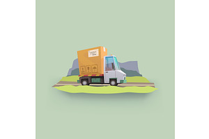 cartoon post white truck delivering, a Transportation Illustration by IfH