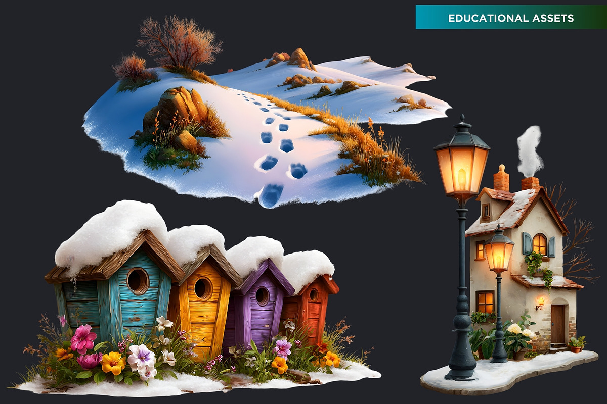 Watercolor Winter Scenes Cliparts, a Seasonal Illustration by ThatsDesignArt (Photo 13 of 17)