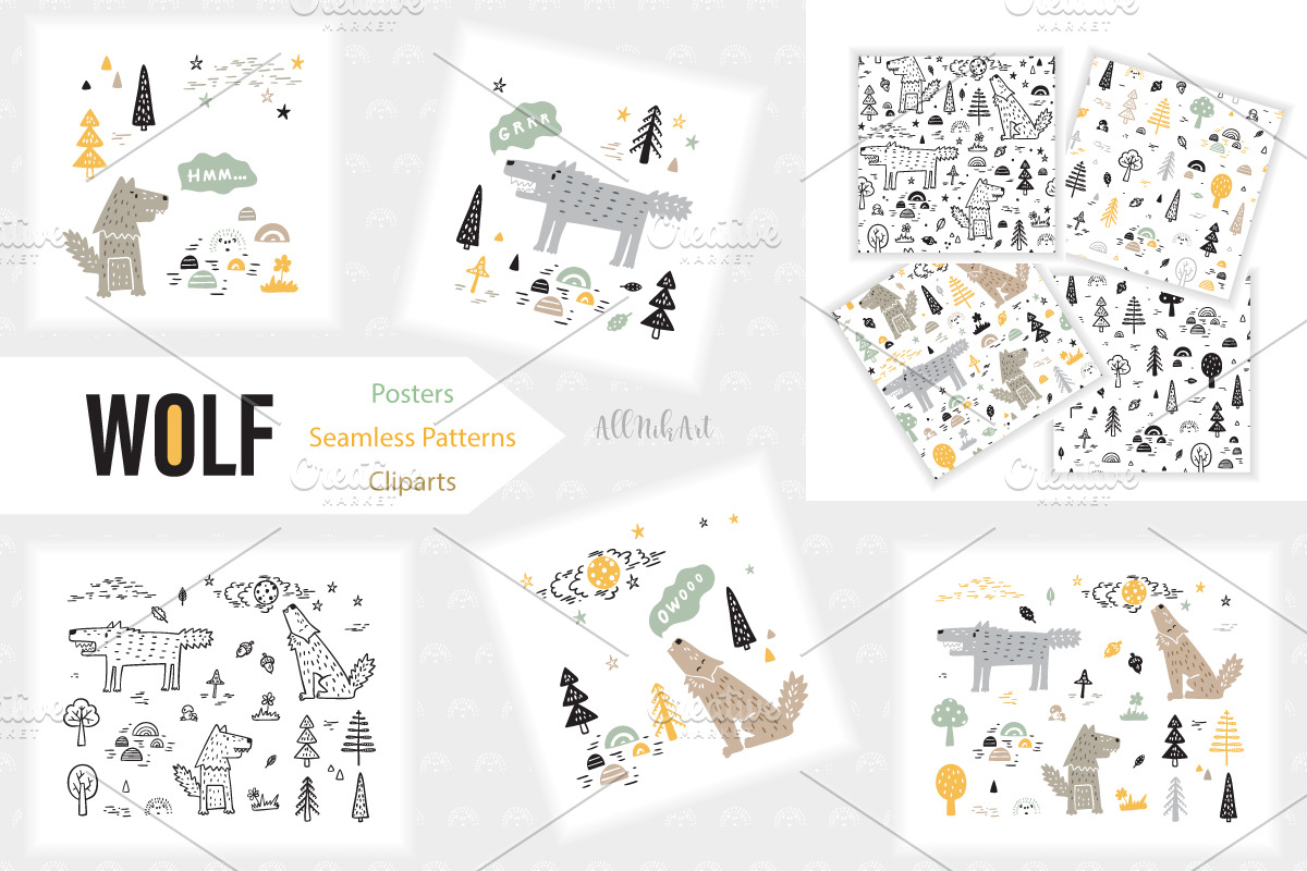 Wolf & Forest - Patterns & Posters, a Pattern Graphic by AllNikArt (Photo 1 of 8)
