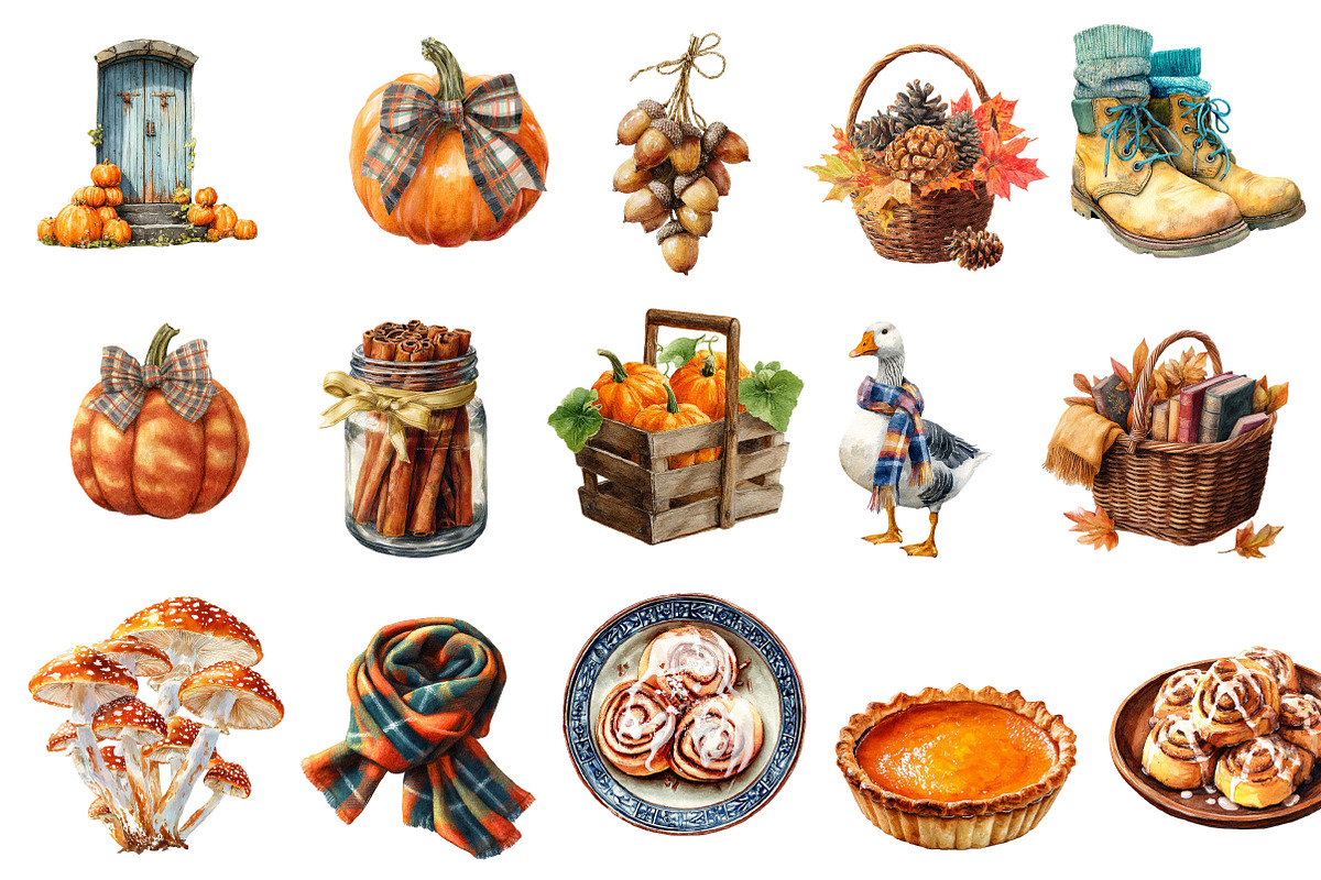 Watercolor Cozy Fall Clipart Bundle, an Illustration by Designworld (Photo 4 of 6)