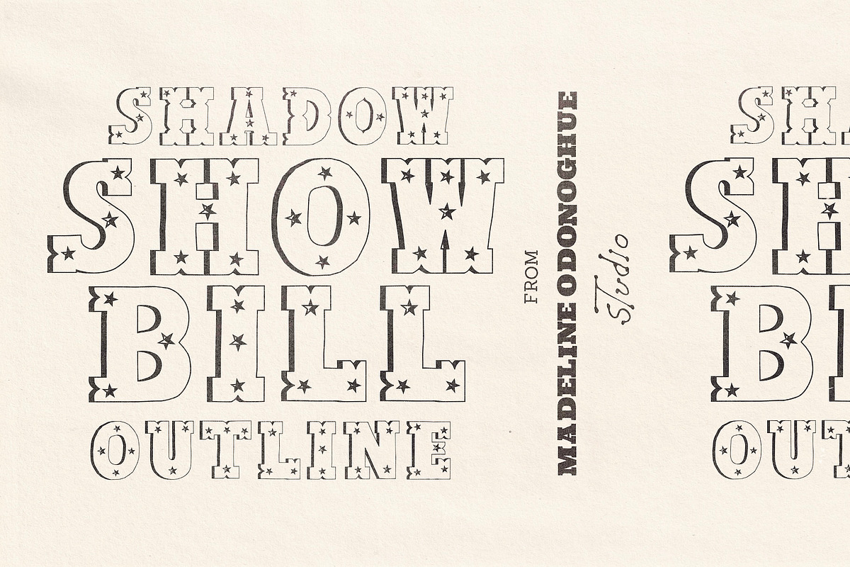 ShowBill Shadow Outline Display Font, a Slab Serif Font by Madeline ODonoghue Design (Photo 2 of 5)