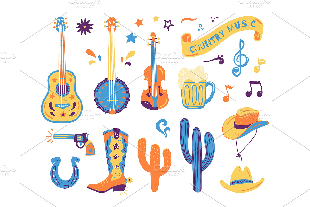 Country music vector set., an Illustration by Kattarina Po (Photo 2 of 7)